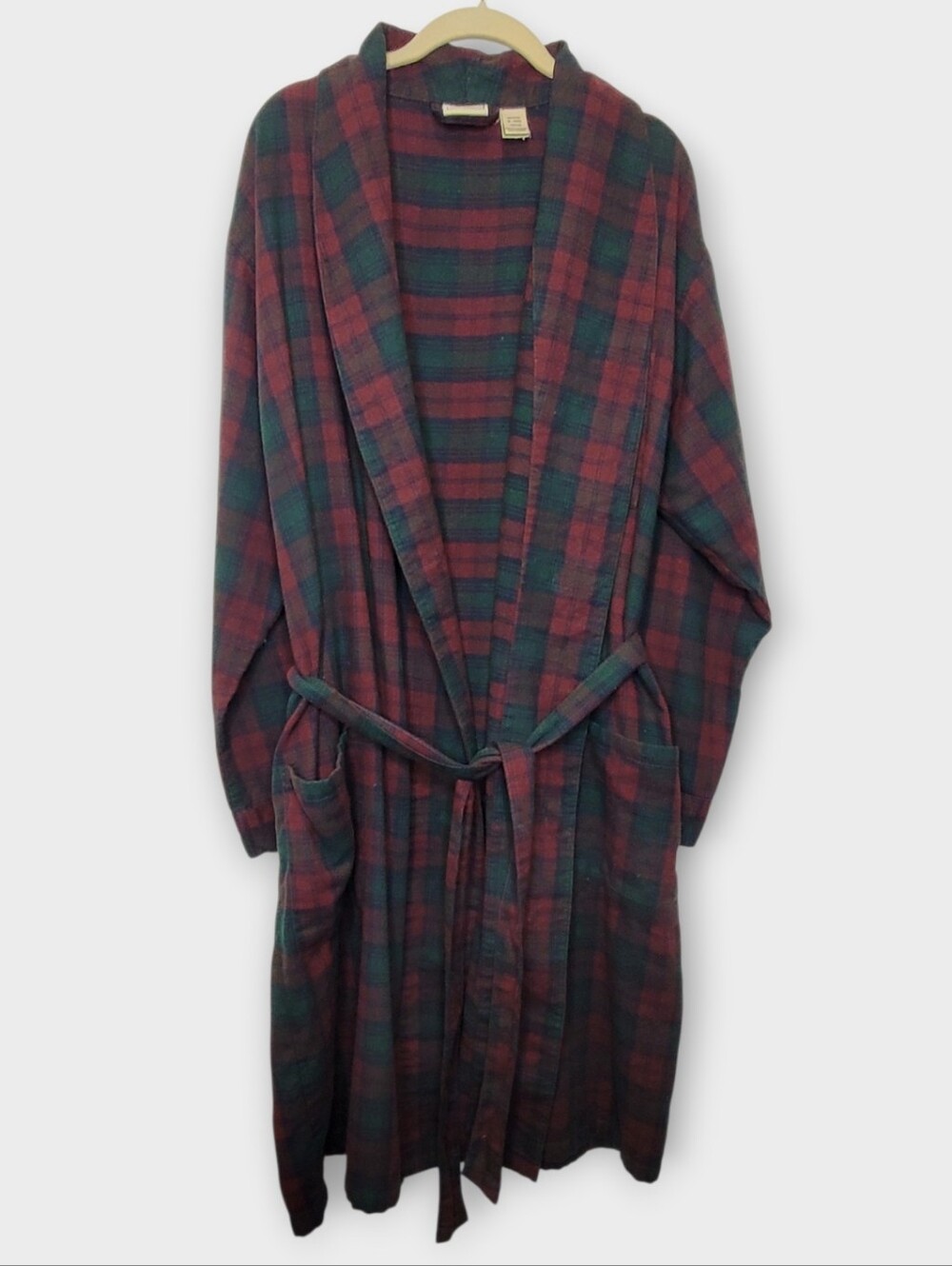 LL Bean Mens Scotch Plaid Flannel Robe M Burgundy